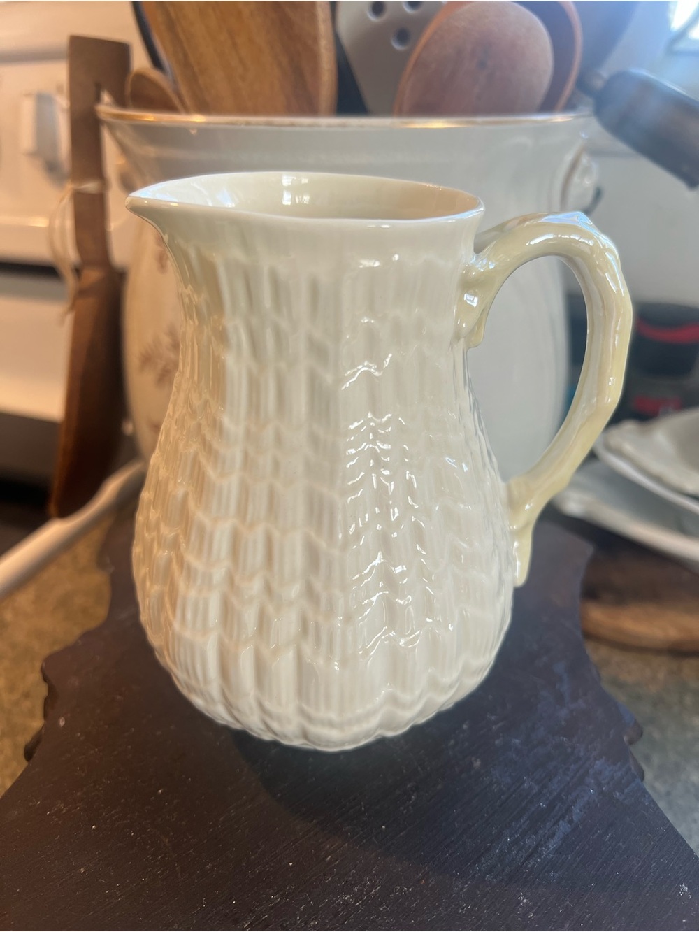 Vintage Belleek Limpet 5 1/2"
Pitcher with Twig Handle